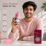 Cute Cartoon Printed Glass Drinking Bottle Cup With Lid (340 Ml)
