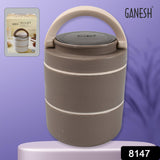 8147 Ganesh Smart Stack 2 Layer Protable Lunch Box Stainless Steel Airtight Leak-proof Lunch Box For Office School Picnic - Color May Vary