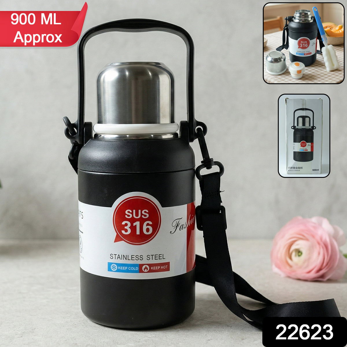 Premium Vacuum Insulated Stainless Steel Bottle Cup With Handle (900ml Approx)